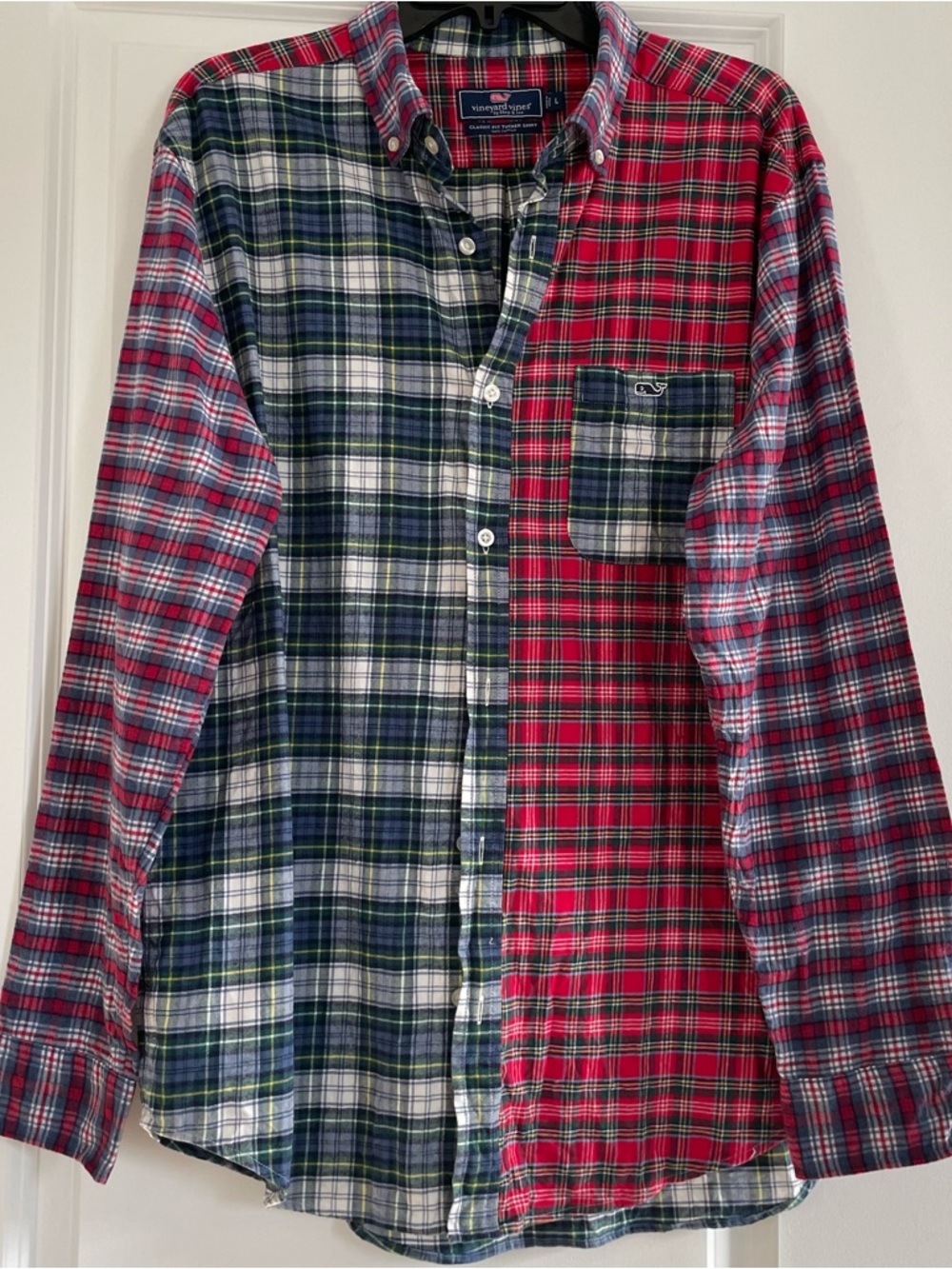 Vineyard Vines Split Plaid Classic Fit Button-Down Shirt - Red, Green & White